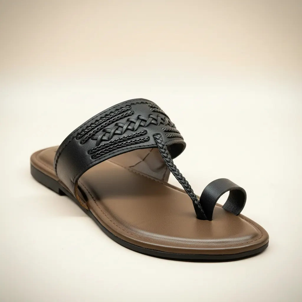 Shiledar Tan Black Pattern – Men’s Slip-On Chappal
