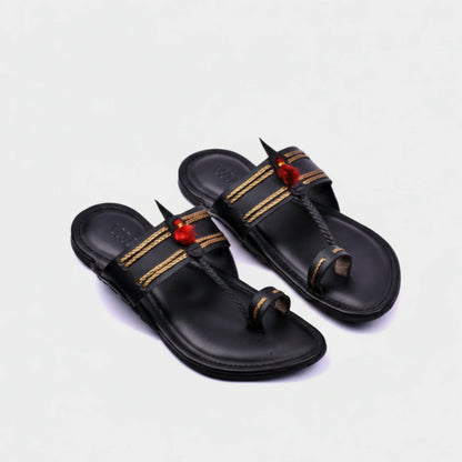 Gold Line Black - Men’s Slip-On Chappal
