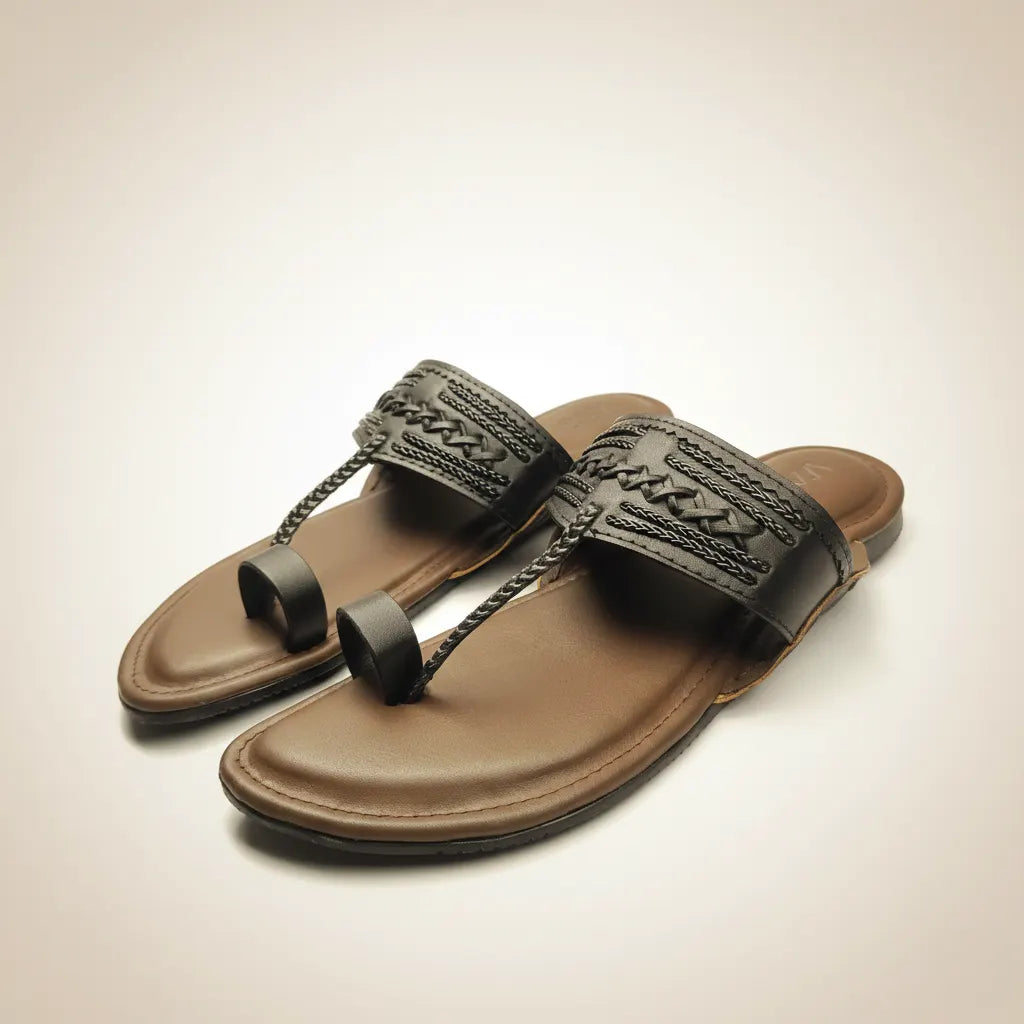 Shiledar Tan Black Pattern – Men’s Slip-On Chappal
