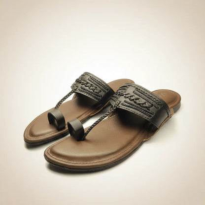 Shiledar Tan Black Pattern – Men’s Slip-On Chappal