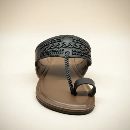 Shiledar Tan Black Pattern – Men’s Slip-On Chappal